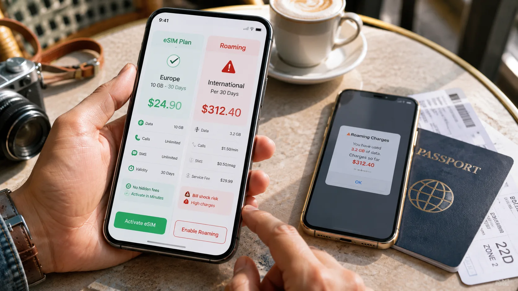 Comparing the cost of a travel eSIM against carrier roaming.